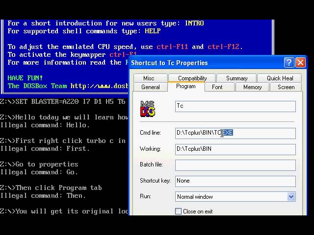 Opening turbo c using DOSBox
