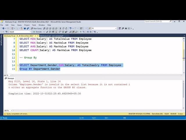 Understand about How to Use Aggregate Functions and Group By Clause using SQL Server Development