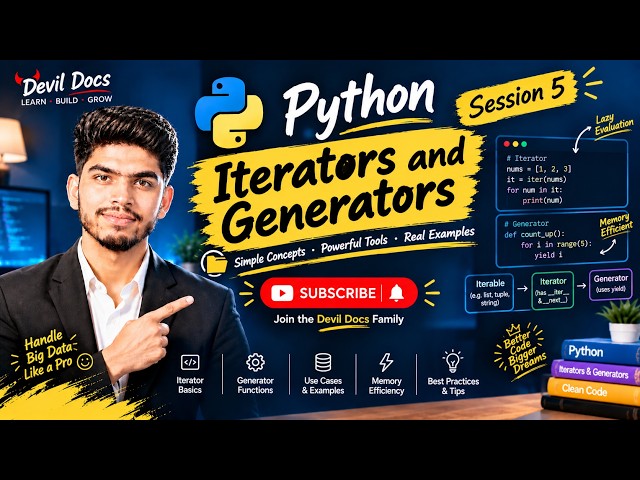 Python Iterators & Generators Explained 🔥 | iter(), next() & yield | Session 5