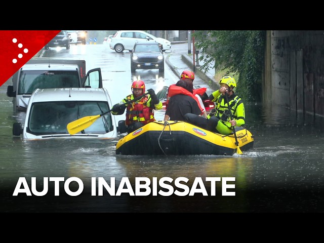 Maltempo, allagamenti in Lombardia: auto sommerse, vigili del fuoco intervengono col gommone