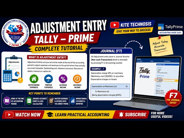 Tally Prime Adjustment Entry | Complete Practical Tutorial | Journal Entry (F7)