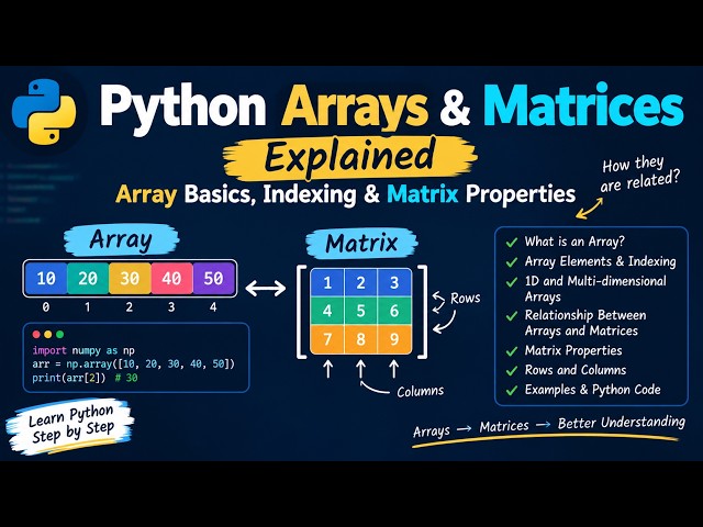 Python Arrays & Matrices Explained | Array Basics, Indexing & Matrix Properties | Python Lecture