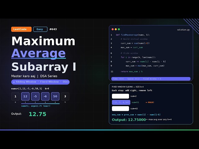 Day 39 || LeetCode 643 ||  DSA live with me  || Sliding window