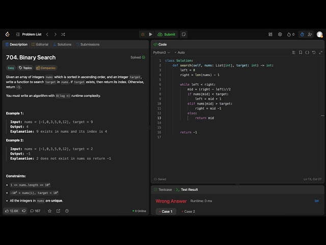 Leetcode 704 - Binary Search - Python (NeetCode 28/150)