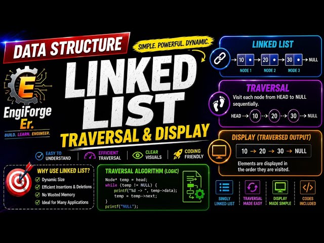 Linked List Traversal & Display in Data Structure | Singly Linked List | BTech Engineering