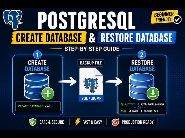 PostgresSQL Tutorial - Create Database - Restore Database from backup file.