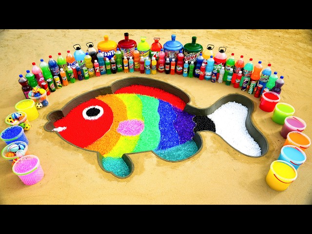 How to Make Rainbow Fish with Orbeez, Big Monster, Fanta, Mtn Dew, Coca Cola vs Mentos