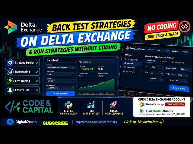 Delta Exchange No-Code Algo Trading | Create, Backtest & Run Strategies
