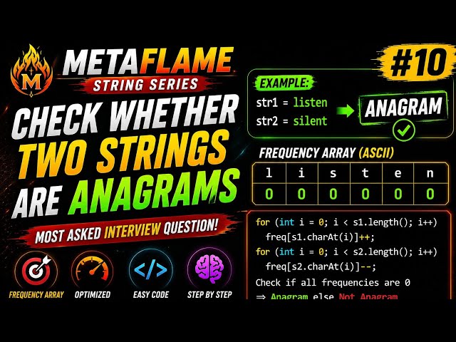 🔥 Problem 10 | Check Whether Two Strings are Anagrams | Frequency Array | Java DSA | String Series