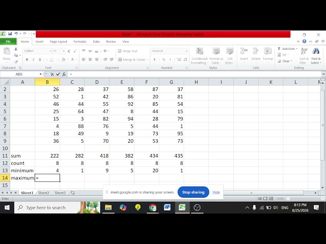 MS Excel SUM, MIN, MAX. COUNT, COUNTA, COUNTBLANK, AVERAGE Function Practice #nitin_sir #sdi