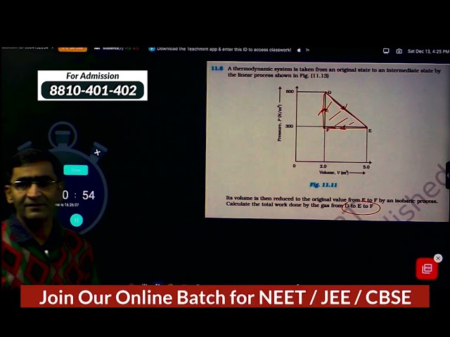 A thermodynamic system is taken from an original state to an intermediate state B by a linear proces