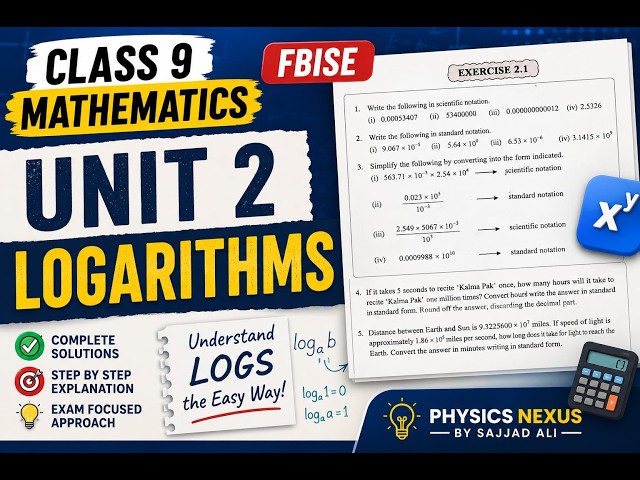📘 Class 9 Mathematics | Unit 2: Logarithms | Exercise 2.1 | Complete Solutions | Federal Board