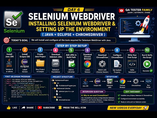 🚀 Day 6: Selenium WebDriver Installation | Java + Eclipse + ChromeDriver Setup (2026)
