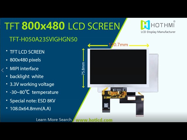 5.0‑inch High‑Brightness TFT Display, 800×480 Resolution, with MIPI Interface #hotdisplay #tft #lcd