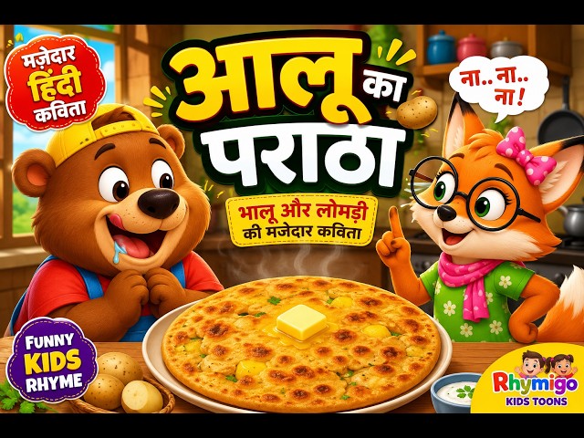 🥔 आलू का पराठा | Funny Hindi Nursery Rhyme | Bear & Fox Cartoon Song | Rhymigo Kids Toons