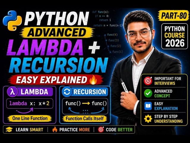 Lambda Functions & Recursion in Python 🔥 Anonymous Functions Explained | Part-80