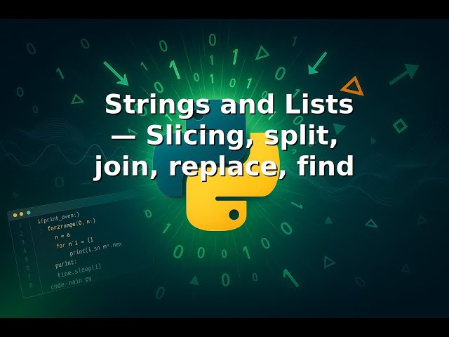 Ep 19  🧵✍️🖨️ Strings and Lists — Slicing, split, join, replace, find