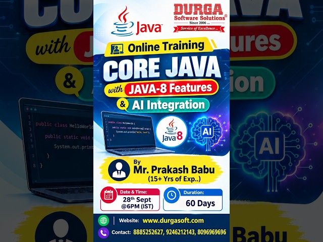 CORE JAVA with JAVA-8 Features & AI Integration Online Training @ DURGASOFT #durgasoftware #corejava