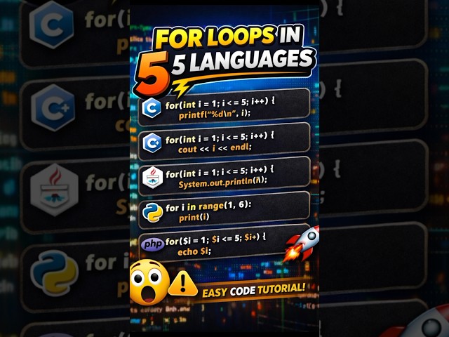 For Loop in 5 Programming Languages 🤯 | C, C++, Java, Python, PHP #Shorts #for #loop