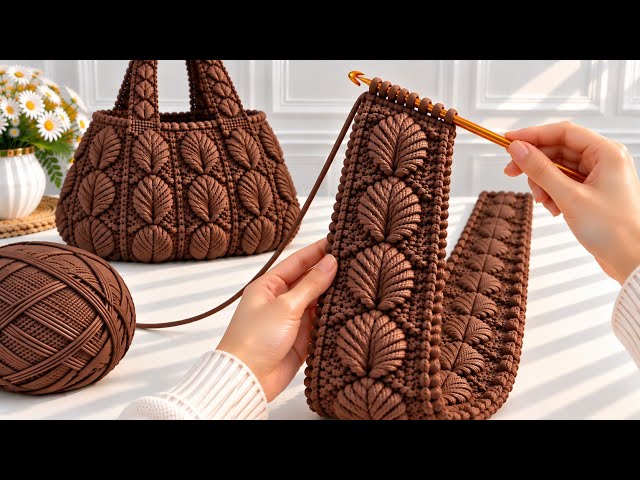 How to Crochet a Beautiful Leaf Motif🌿 Hairband, Bag Handle & Motif Bag | Easy Step-by-Step Tutorial