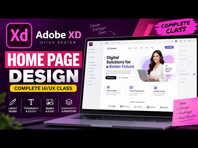 Adobe XD Class 6 | Complete Home Page UI Design Tutorial