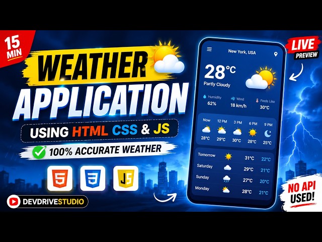 Weather App Without API | HTML CSS JavaScript 🔥