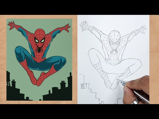 How To Draw Spiderman Jumping From A Building Easy Pencil Drawing Tutorial 