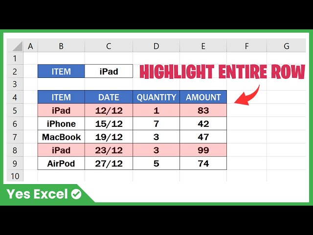 Highlight Entire Row with Conditional Formatting in Excel