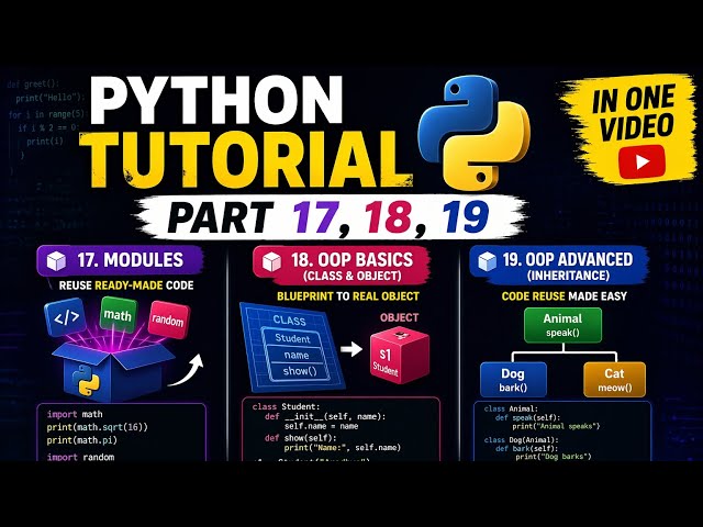 👉 Python Modules & OOP Explained 🔥 | Class, Object, Inheritance (Part 17,18,19) 
