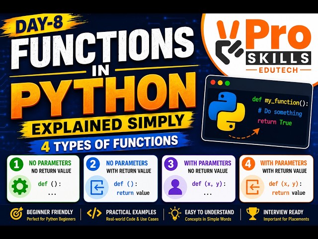 Day 8 | Python Functions Explained Simply | Function Types, Parameters & Return Values