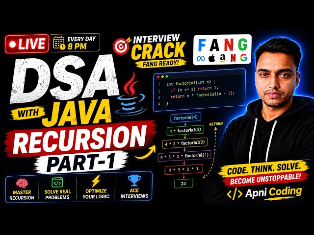 🔴 LIVE: Recursion in Java Part 1 | DSA with Java Series | Crack FAANG Interviews 🚀 | Data Structure
