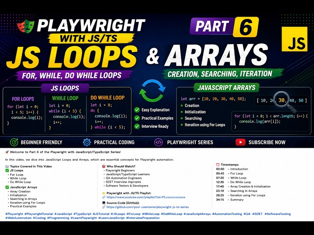 Playwright with JS/TS | Part 6 | JavaScript Loops (For, While, Do While) & Arrays Explained 🔥