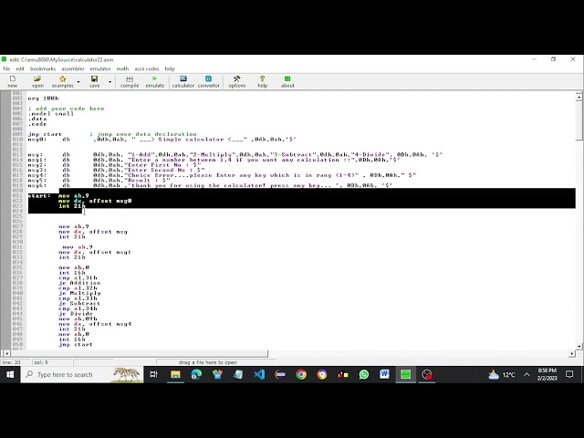 Assembly Language Project : Simple Calculator