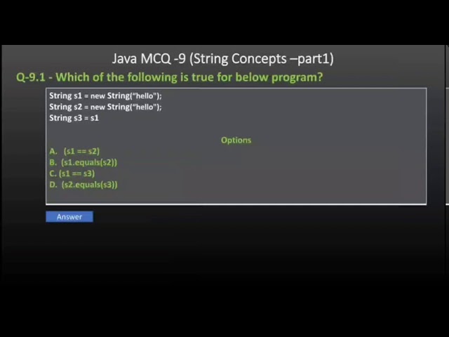 Java MCQ-9 Java String based question answers - Part1