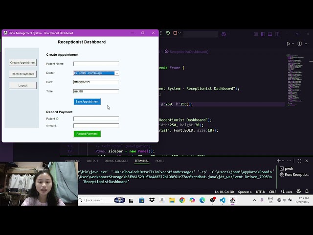 Clinic Management System - Receptionist Dashboard (Java AWT) Demo