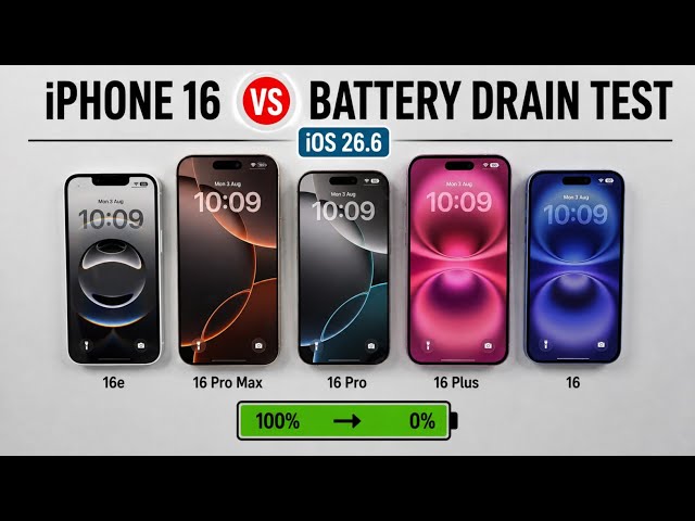 iOS 26.6 Battery DRAIN Test - iPhone 16 Pro Max vs 16e vs 16 Pro vs 16 Plus vs iPhone 16 🔥