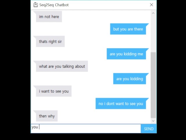 Sequence to Sequence Chatbot Demo
