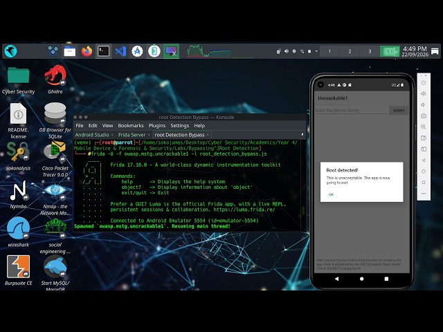 Dynamic Instrumentation with Frida - Bypassing Android Application Root Detection (Android Studio)