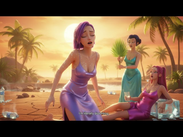 KPop Demon Hunters 2 Huntrix trails melting ice water droplets, shivering in defiant pleasure