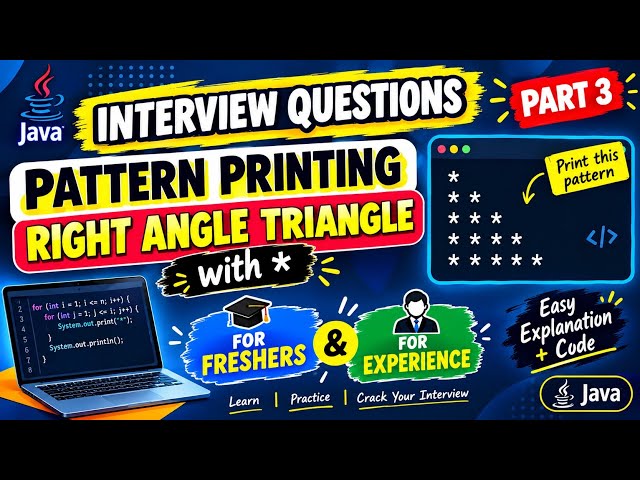 Java Pattern Printing Interview Questions 🔥| Right Angle Triangle ⭐| Part 3 | Freshers & Experienced