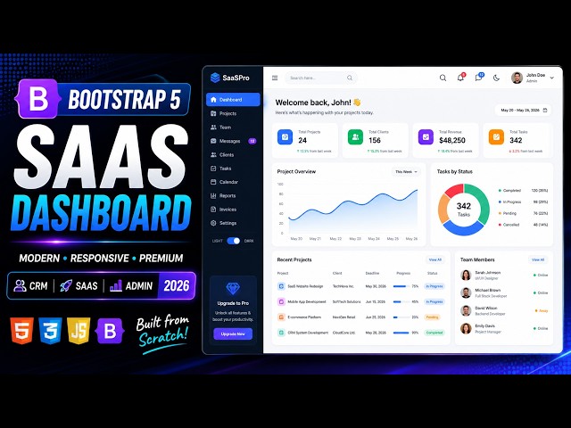 I Built a Modern Bootstrap 5 SaaS Admin Dashboard from Scratch 🚀 | CRM Dashboard UI 2026