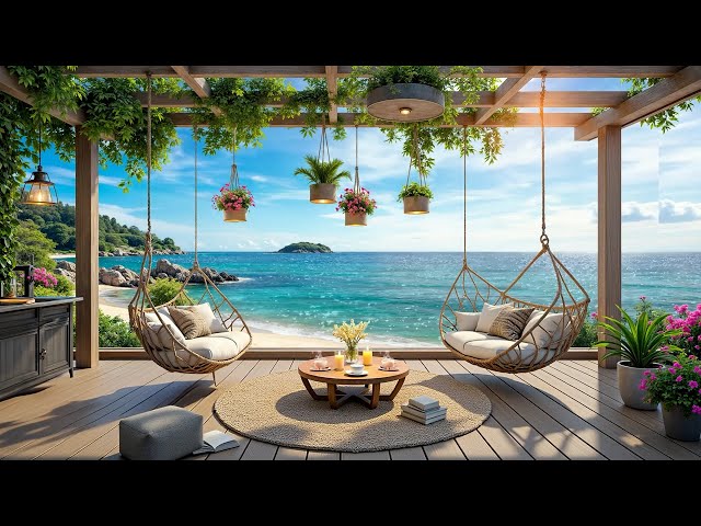 Morning Jazz & Cheerful Bossa Nova Music at Seaside Cafe Ambience for Relaxing, Studying, Working