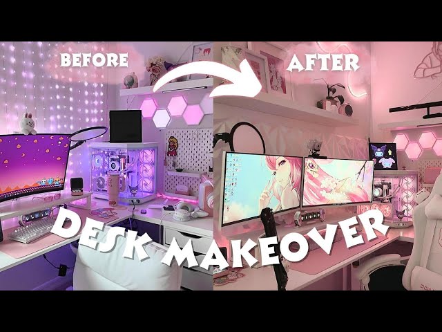 aesthetic desk makeover 🎀 | pinterest inspired | unboxing monitors + gaming chair | pink cozy desk