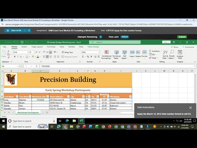 SAM Exam Excel Module 02 Formatting a Worksheet | Excel Module 02 Exam | SAM Exam | Cengage Solution