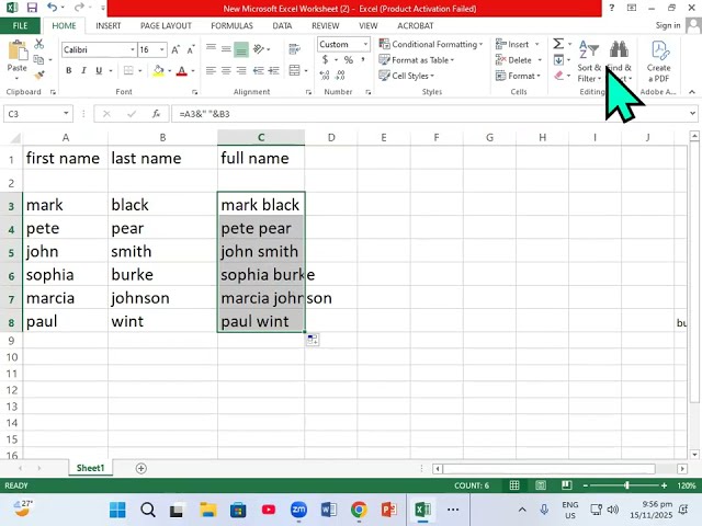 HOW TO COMBINE NAMES IN ONE CELL