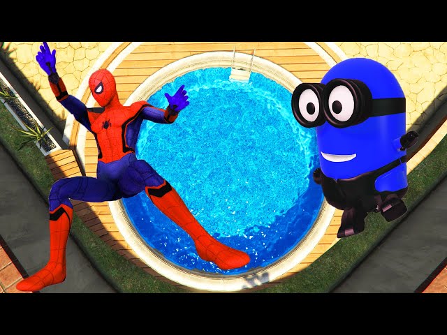 Spiderman & Rainbow Minion Team Pool Parkour in GTA 5 (Funny Moments & Fails) #20