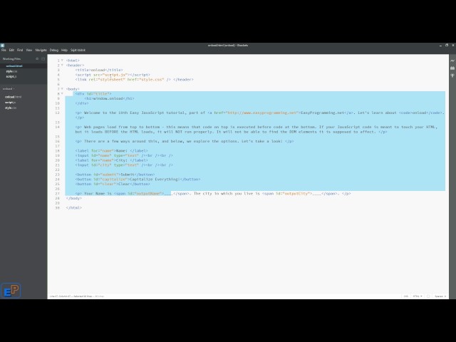 Easy JavaScript - onload event handler (19)