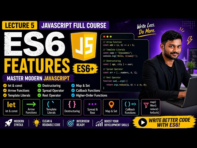 JavaScript for Beginners | Lecture 5 | ES6 Features, Map, Filter & Reduce