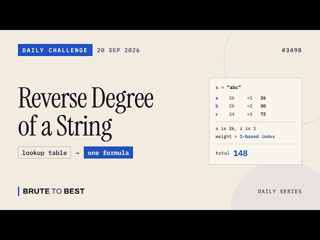 LeetCode Daily #3498: 20 Sep 2026 | Reverse Degree of a String Explained