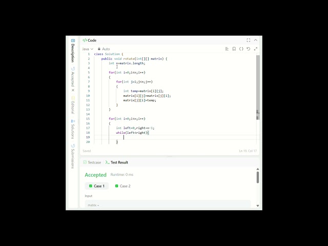 Rotate Image 90° Clockwise | Java | Leetcode  #coding #leetcode  #programming #java  #learning
